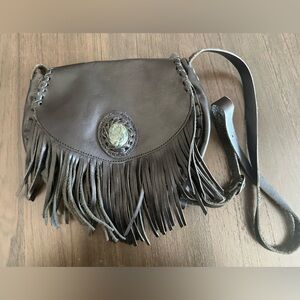Leather Fringe Crossbody Purse with Jade Stone
